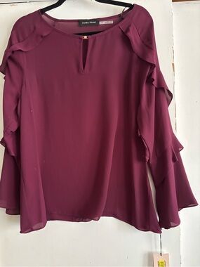 NWT Ivanka Trump Plum Ruffle Sleeve Keyhole Blouse